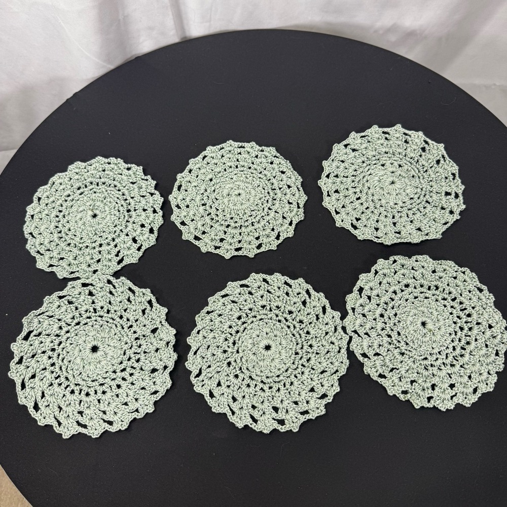 Set Of 6 Sea-foam Green Doilies